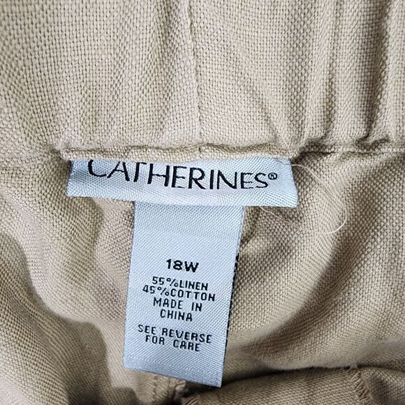 Catherines Womens Pants Size Plus 18W Khaki Tan Linen Blend Straight Leg Relaxed - Picture 6 of 8